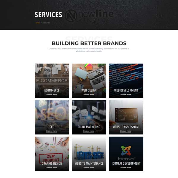 Website screenshot of a service category page for New Line Web Design