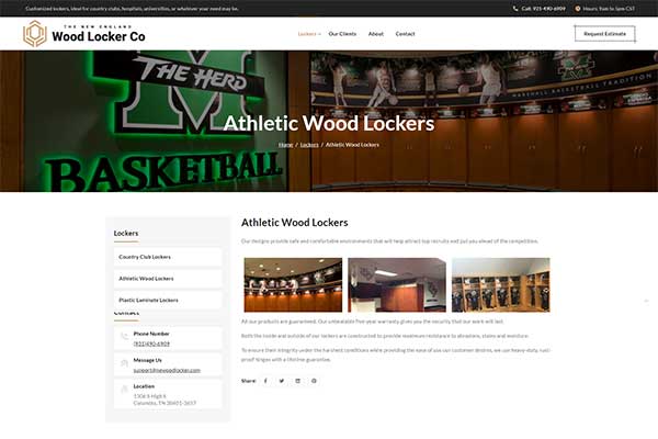 Website screenshot of services category page for New England Wood Locker