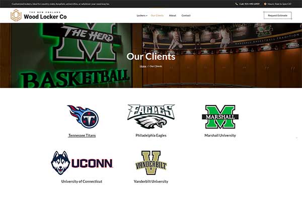 Website screenshot of client page for New England Wood Locker