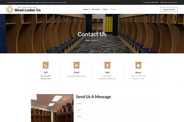 Website screenshot of contact page for New England Wood Locker