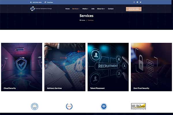 Website screenshot of the services category page for Invicta Solutions Group