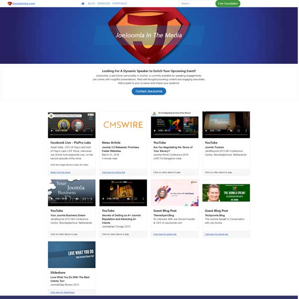 Website screenshot of media page for JoeJoomla