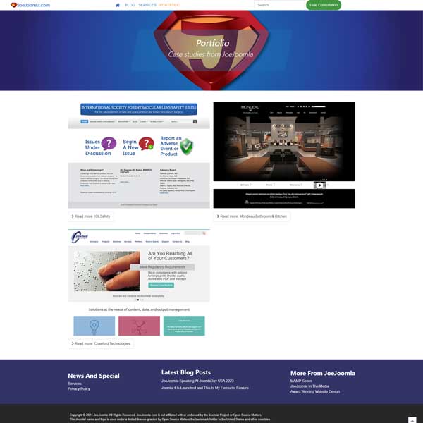 Website screenshot of project portfolio page for JoeJoomla