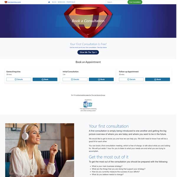 Website screenshot of contact page for JoeJoomla