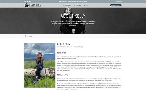 Screenshot of the About page (Contact Component) for Kelly Fisk website