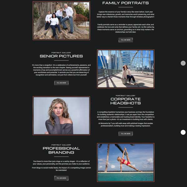 Photography website category page screenshot