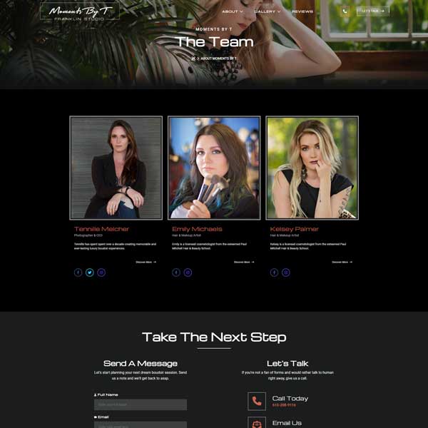 Photography website team page screenshot