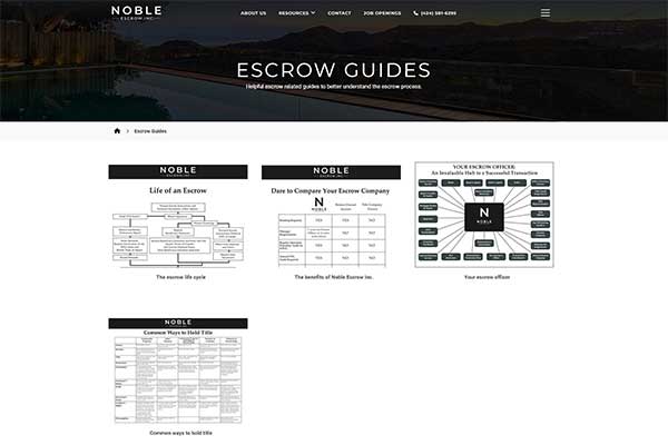 Website screenshot of the Escrow Guides category for Noble Escrow