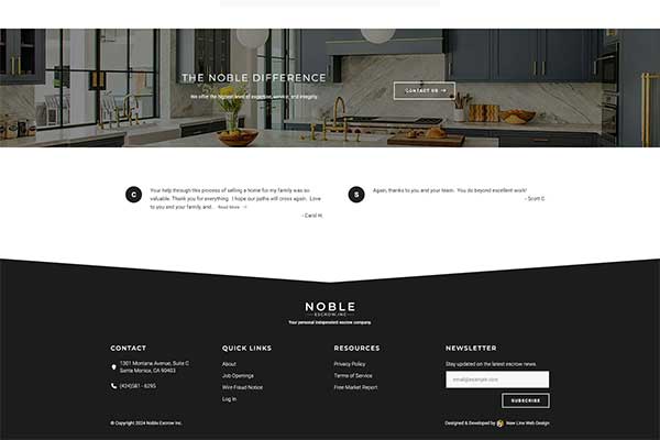 Website screenshot of the footer for Noble Escrow